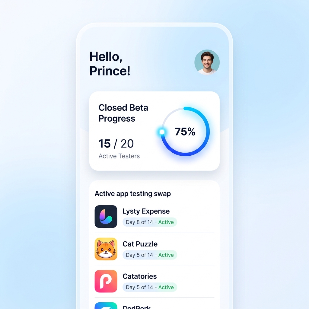 12 Tester App Home Screen Mockup